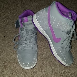 Women's purple/grey high top Nike Dunks